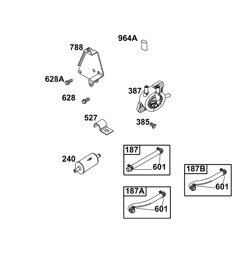 Fuel Supply Group Diagram and Parts List for 385777-0010-B5  Briggs and Stratton Engine